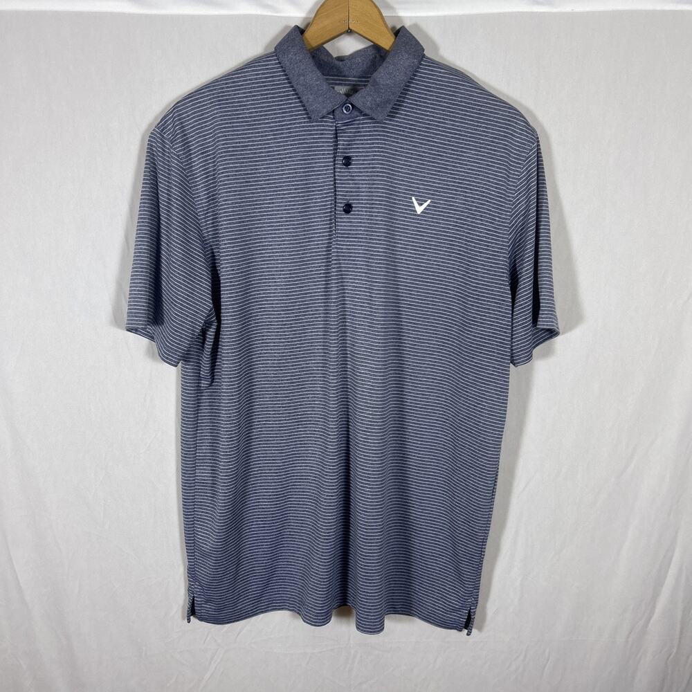 Callaway Men’s Opti-Dri Polo Shirt Size Large Gray Striped Golf- Comfortable